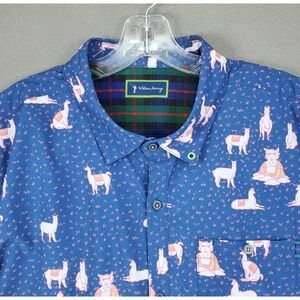 William Murray Golf Men's XL Blue Llama Button Down SS Collared Party Camp Shirt